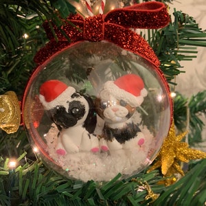Your Two Pets in a Custom Personalised Snowglobe Christmas Bauble Ornament