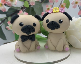 Pug Bride and Groom Wedding Cake Topper