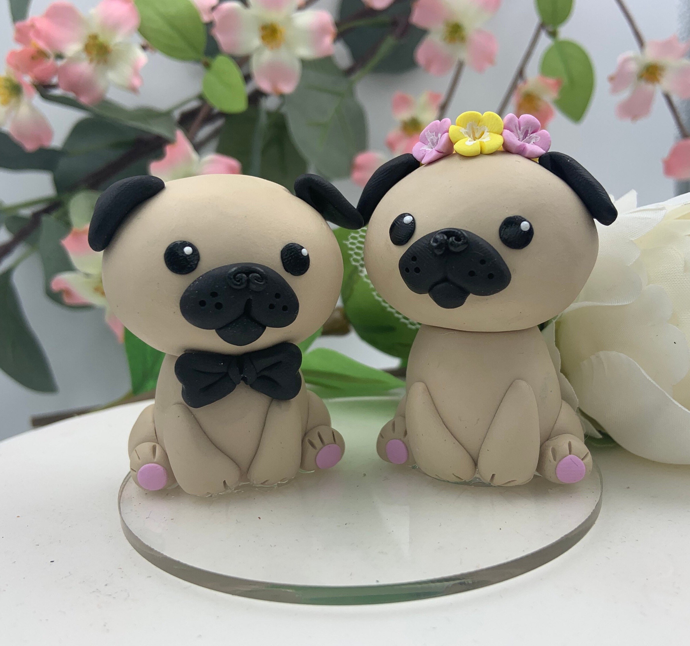 Pug Wedding Cake Topper pug Bride and Groom cake Figurine wedding