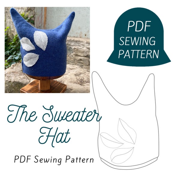 Sewing PDF Hat Pattern, The Sweater Hat,  Upcycled Sweater Hat, Accessories, Wool, Winter Hat Pattern, Recycled Sweater Hat, Pointy Hat