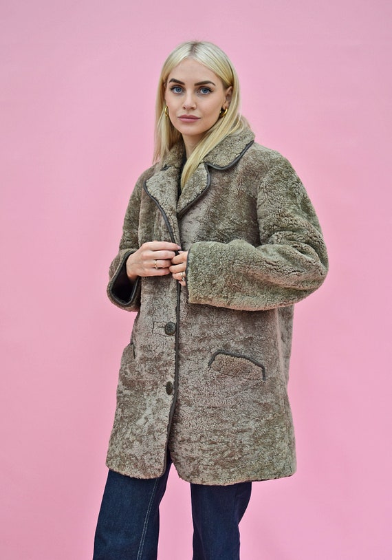 Reverse Sheepskin Coat 1970s Vintage Shearling Ow… - image 7