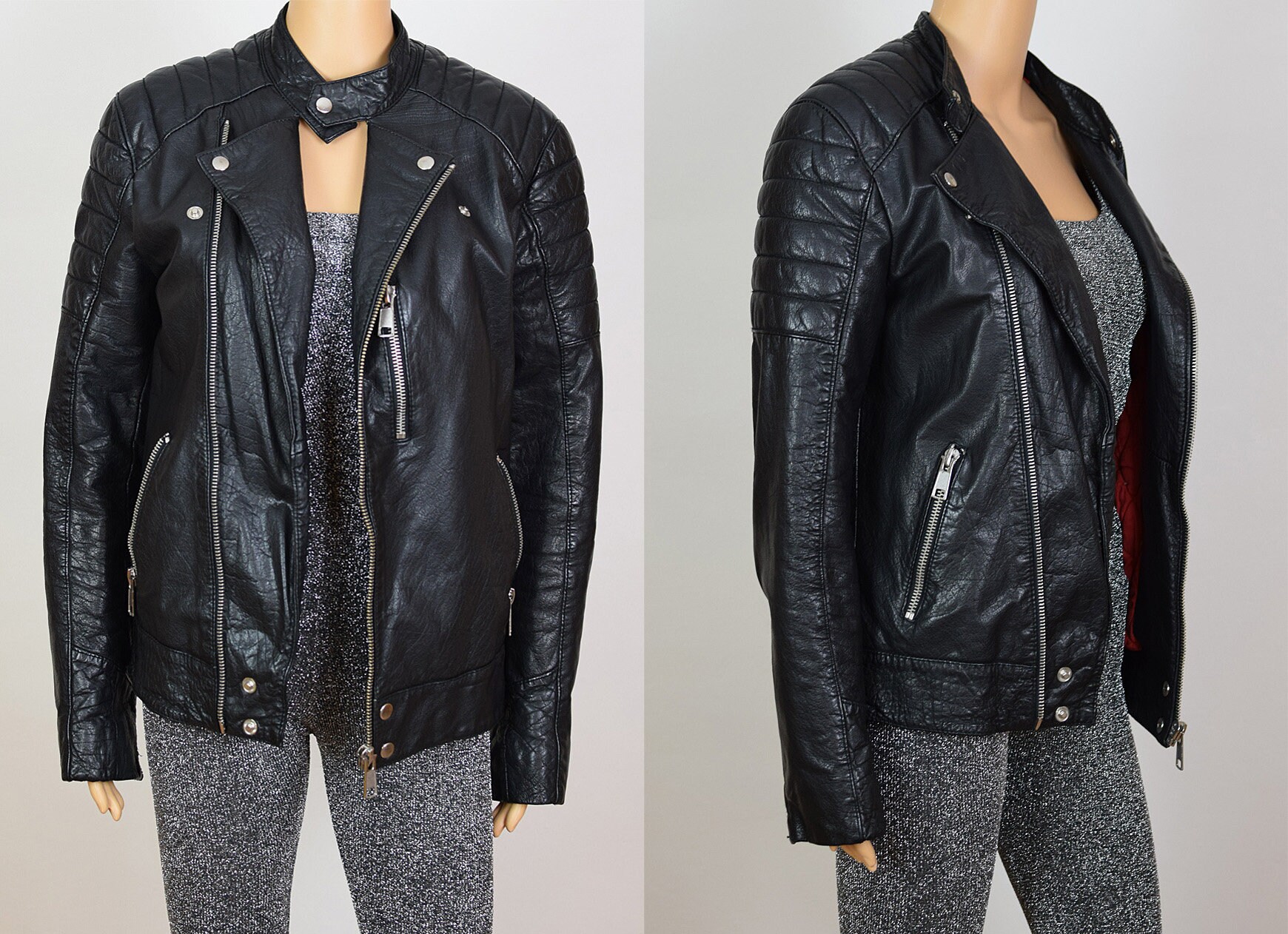 Vintage 90s Topshop Black Leather Motorcycle Biker Jacket | Etsy