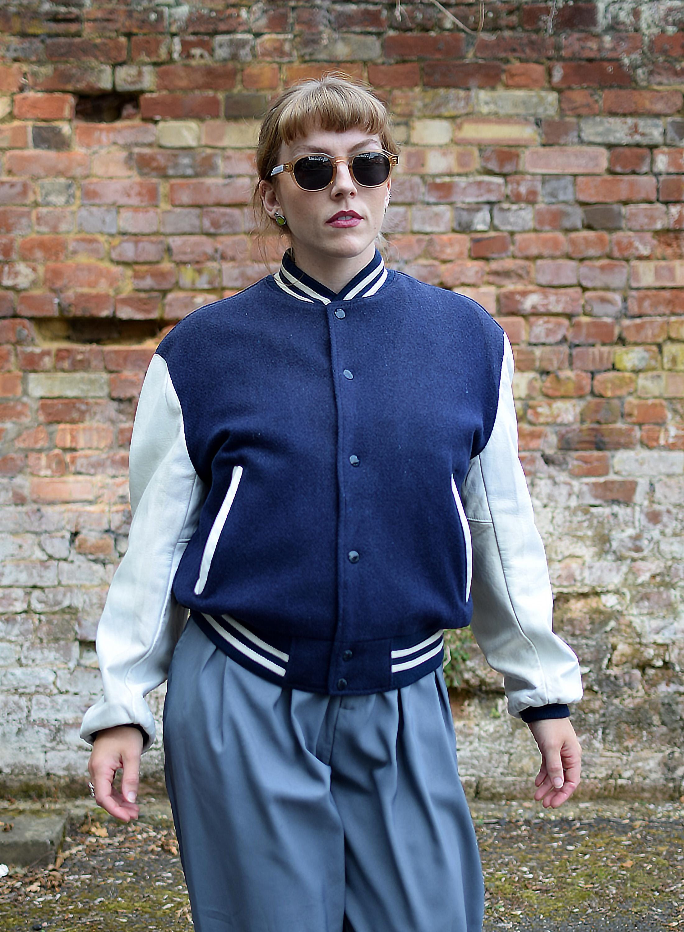 Schott NYC Varsity Jacket Vintage Wool and Leather Navy
