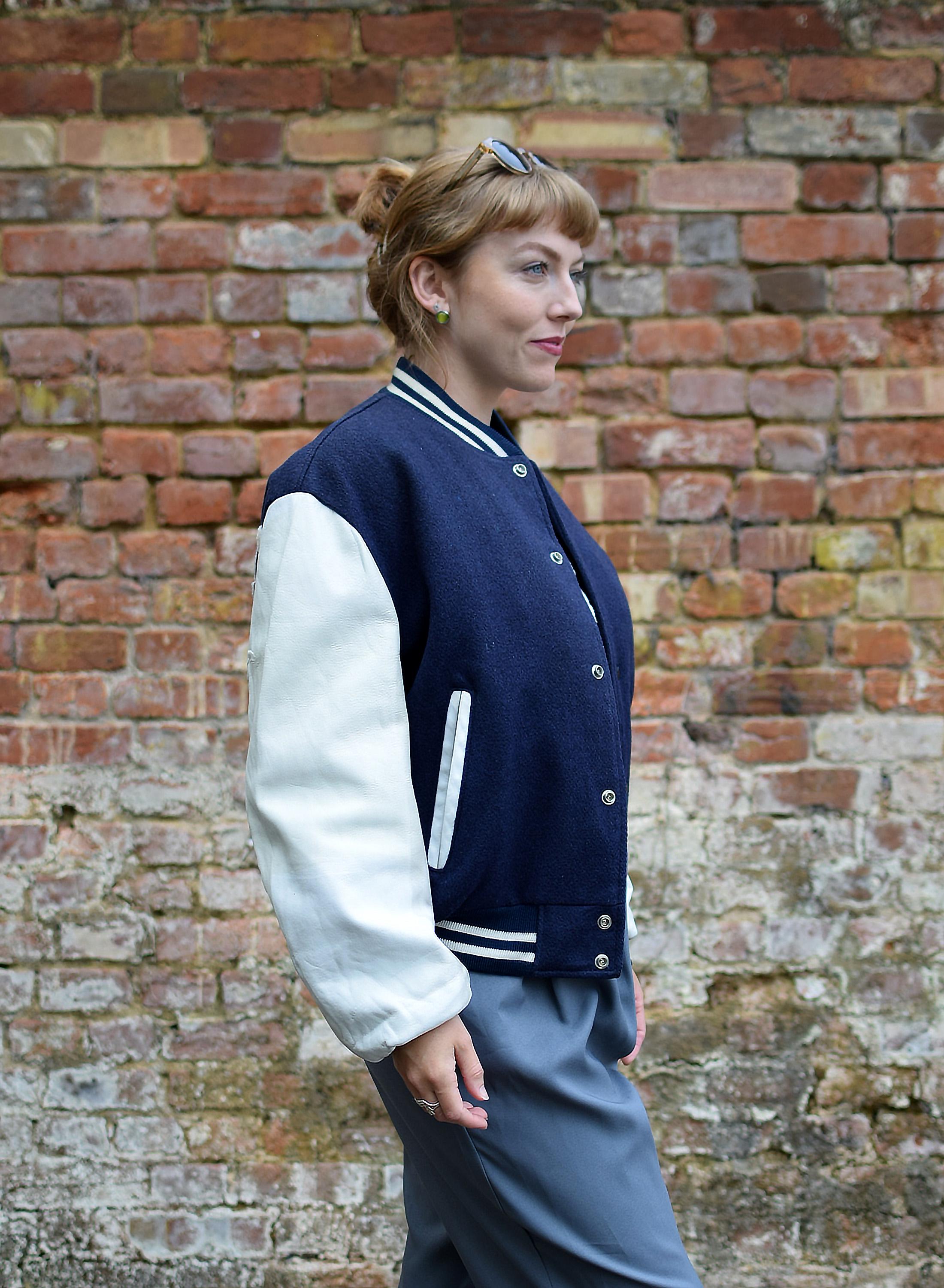 Schott NYC Varsity Jacket Vintage Wool and Leather Navy