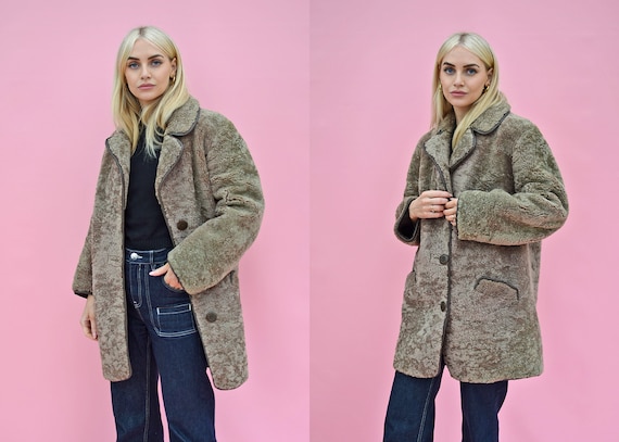 Reverse Sheepskin Coat 1970s Vintage Shearling Ow… - image 1