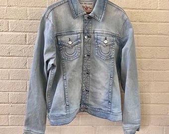True Religion World Tour Pael Blue Denim Jacket XL Y2K Hip Hop