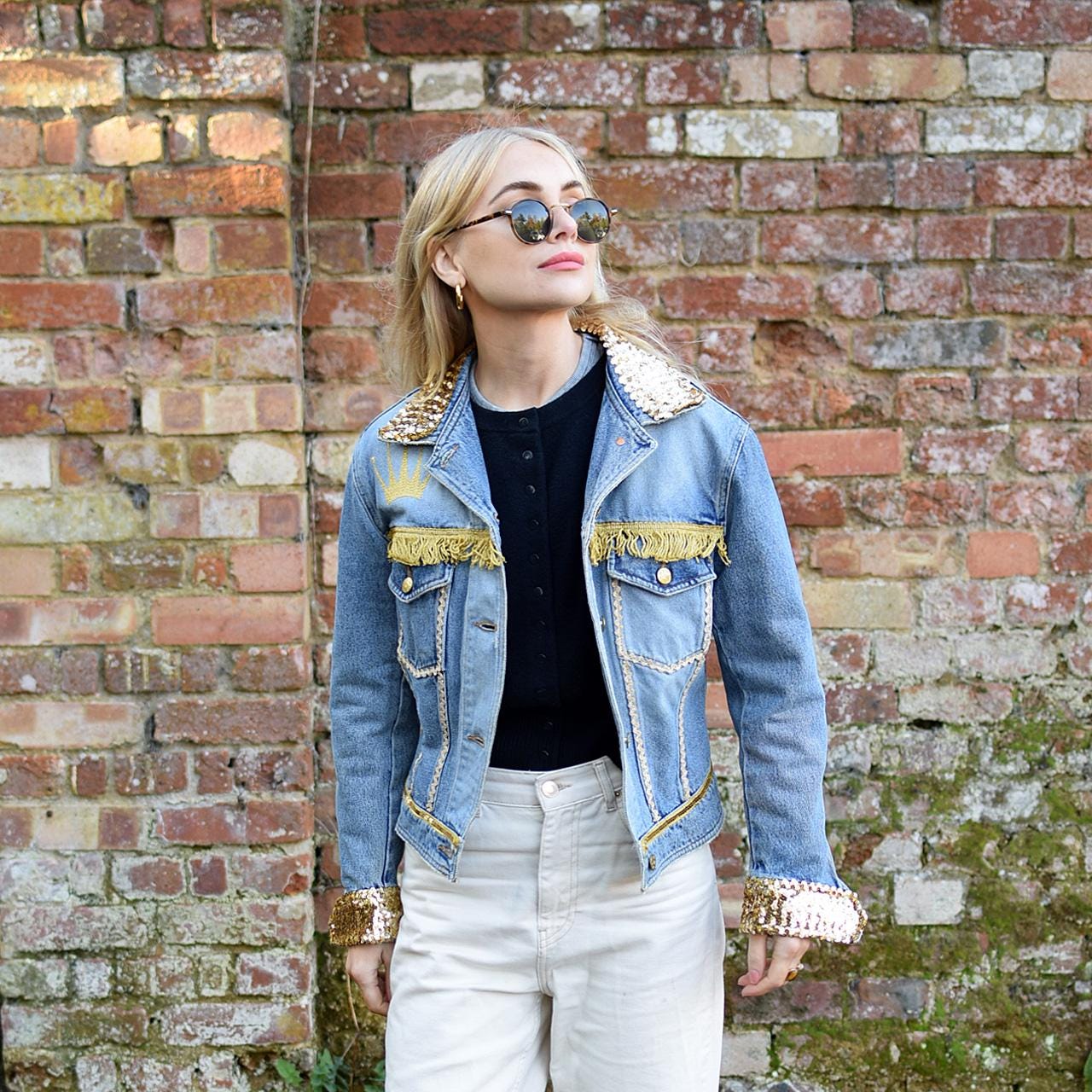 Katharine Hamnett Jacket Vintage Denim and Gold Fringing Designer