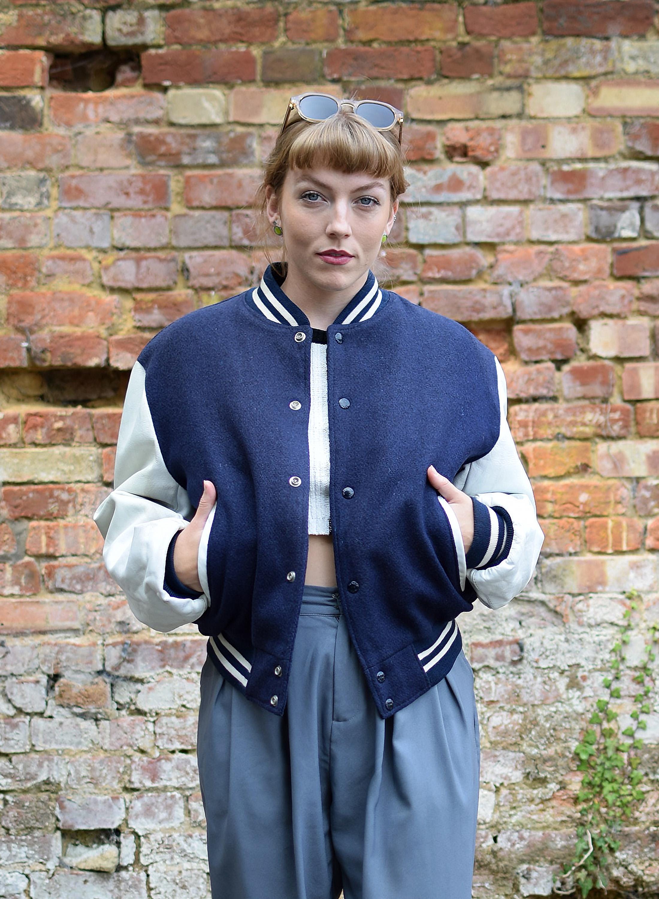 Schott NYC Varsity Jacket Vintage Wool and Leather Navy