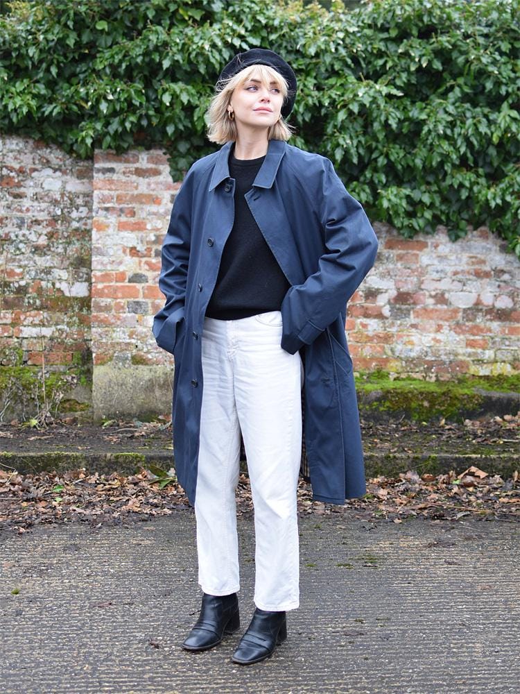 Aquascutum Classic Duster Mantel Trench Vintage Navy