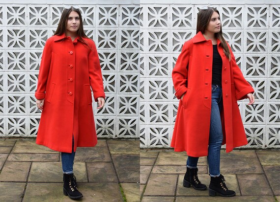 Vintage 1980s Red Wool Midi Coat
