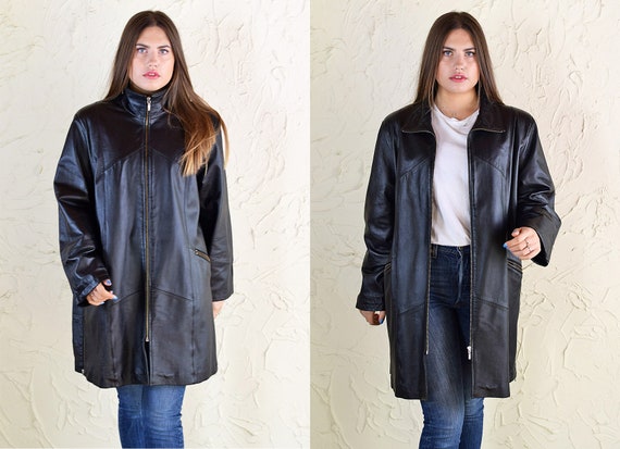 Vintage 90's Buffy Style Black Leather Coat