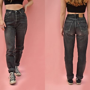 Rare 901 Levi Jeans Premium Vintage 1990&#39;s High Waist Tapered Black Stonewash