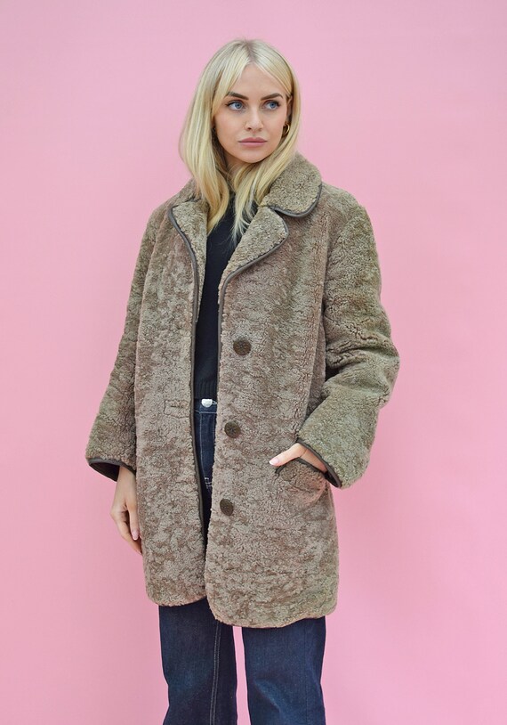 Reverse Sheepskin Coat 1970s Vintage Shearling Ow… - image 2