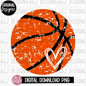 Basketball PNG,distressed basketball,heart,basketball sublimation file
