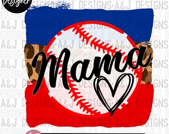Baseball Mama PNG,digital download,red,blue,brush strokes