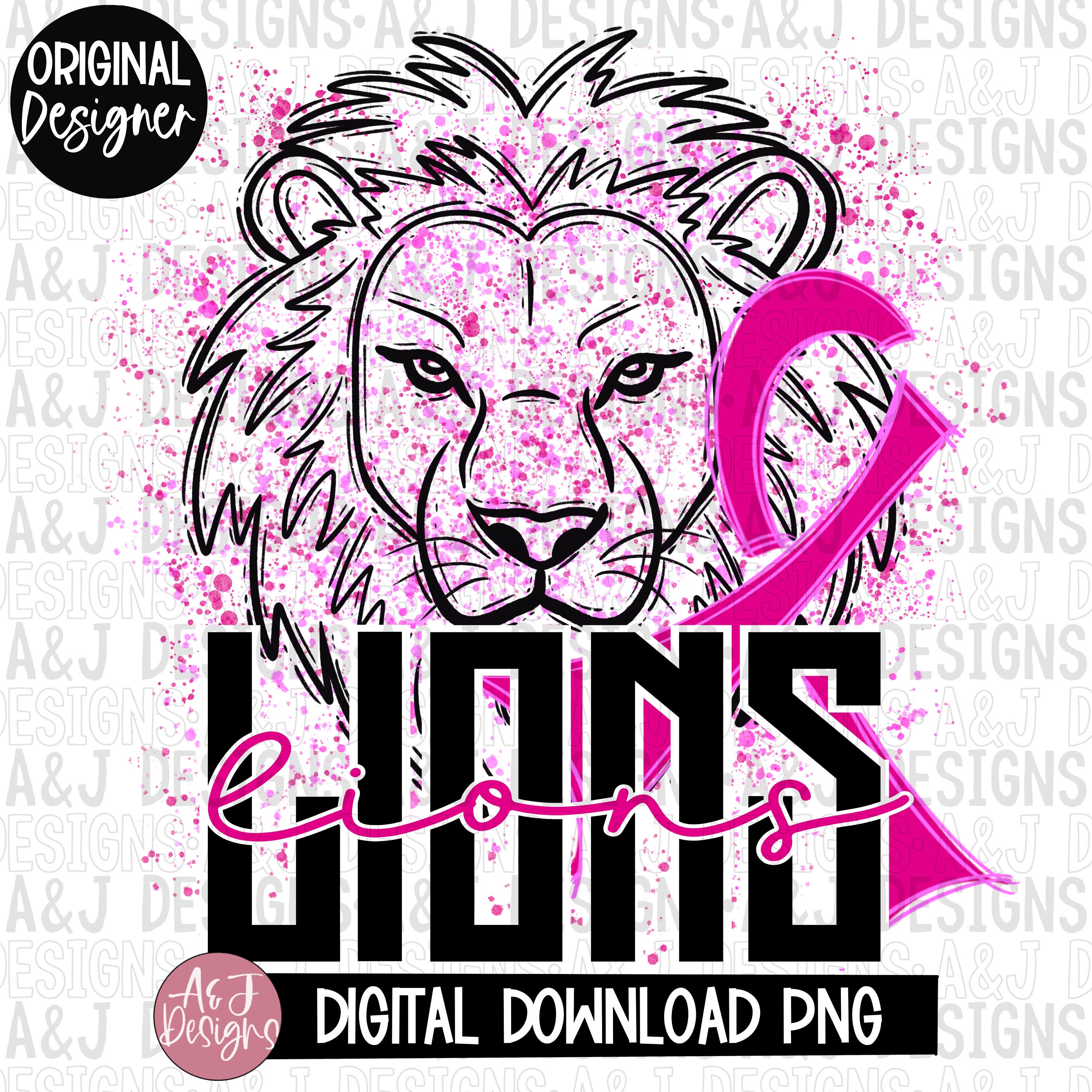 Lions Breast cancer PNG,Digital download,sublimation file,png,lions,paint splatter,ajdesigns,300dpi,pink out