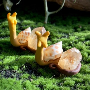 Yellow FAIRY SNAIL with Real Citrine Point- Fairy Friends, Fairy Garden, Magic, Handmade, Fairy, Faery, Elven, Gnome, Dragon 24.00US