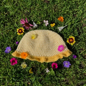 SUNSHINE BUCKET HAT - Crochet Sunshine Yellow Bucket Hat, Handmade with Love 43.00USD