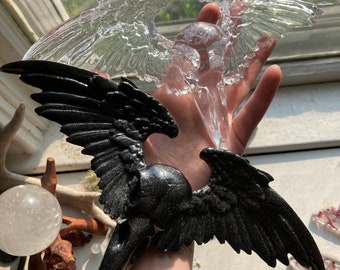 WINGED RAVEN Wall Hanging- 10 1/2'' Raven, Crow, Corvid, Goth, Air Element, Altar Piece, Crow Magic, Magical Wall Decor, Resin Art 27.00US