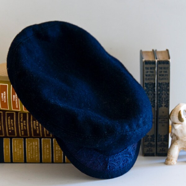 Greek Fisherman's Hat, Vintage Blue Wool Hat Greece, Aegean Sailor Cap