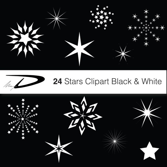 24 Christmas Stars Digital Star Clip Art White And Black Stars Png Clipart Stars Digital Download Png Clipart Stars Black And White