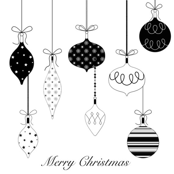 Immagini Natalizie Bianco E Nero.12 Palline Di Natale Clipart Clipart Di Natale Bianco E Nero Etsy