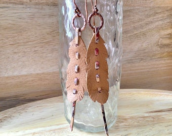 Leather Feather Earrings, Leather Earrings, Gift for Her