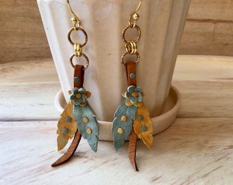 Leather Leaf Earrings, Leather Earrings, Gift for Her, Genuine Leather