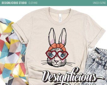 T-shirt | Schattig konijnengezicht met koraalkleurige hoofdband