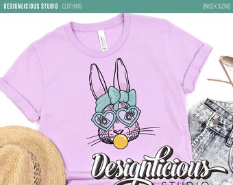T-Shirt | Niedliches Hasengesicht mit Petrolfarbenem Stirnband