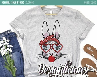 T-Shirt | Süßes Häschen Gesicht mit rotem Haarband