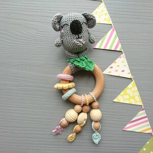 Wooden Baby rattle Koala. Personalized Baby shower gift for girl or boy. Customized baby toy