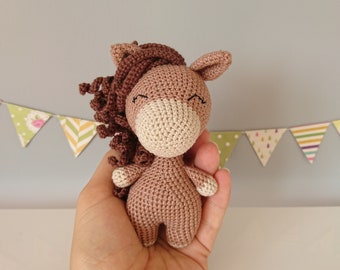 Crochet stuffed animal Horse. Personalized kids toy. Gender-neutral birthday gift idea. New baby arrival gifts. Nursery decor. Amigurumi