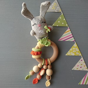 Baby rattle Bunny. Рersonalized Baby shower gift for boy or girl. Baby toys. Gender neutral baby gift