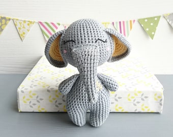 Stuffed animal Elephant. Personalized kids toy. Gender-neutral birthday gift idea. New baby arrival gifts. Baby nursery decor. Amigurumi