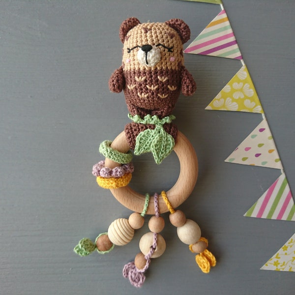 Crochet Baby rattle Otter. Personalized Baby shower gift boy or girl. Baby toy