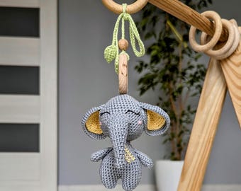 Crochet Elephant Stroller Toy: Handmade Hanging Pram Toy