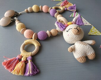 Crocheted Llama Stroller Chain: Handmade Baby Toy, Gender Neutral
