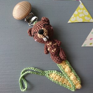 Beaver Pacifier Crochet Beaver Baby Gift Set: Handmade Rattle, Pacifier Clip, Stuffed ...