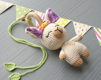 Hanging toy Llama for stroller. Baby shower gift for girl. Baby toy for pram. First gift for newborn