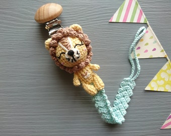 Schnullerkette mit Tier Löwe, Babyparty Geschenk für Mädchen oder Junge