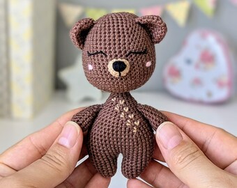 Crochet Bear Stuffed Animal - Handmade Cotton Soft Toy - First Birthday Gift