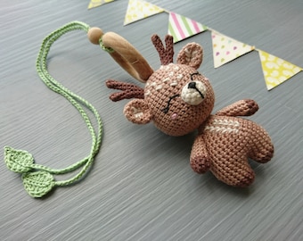 Baby hanging toy cute deer for pram. Baby shower gift for boy or girl. Stroller toy. First gift for newborn