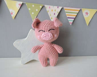 Crochet stuffed animal Pig. Personalized kids toy. Gender-neutral birthday gift idea. New baby arrival gifts. Baby nursery decor. Amigurumi