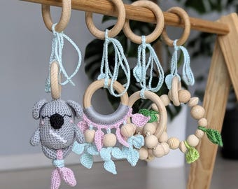 Koala Baby Gym Toy Set: Montessori Wooden & Crochet Cotton Hanging Toys
