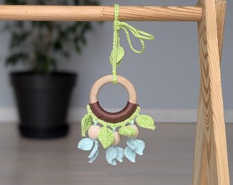Crochet Montessori Toy, Wooden Baby Hanging Toy | Toys by Caring Beaver Collection