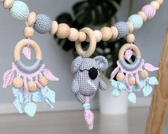 Cozy Koala Rattle Stroller Chain: Crochet Baby Toy, Welcome Baby Gift