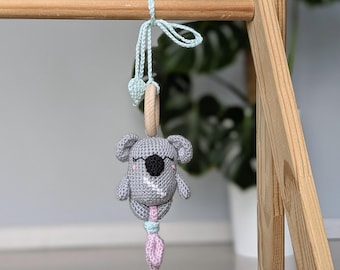 Cozy Koala Baby Hanging Toy: Car Seat Toy, Crochet Rattle Toys, Custom Newborn Gifts