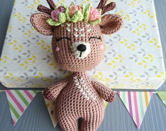 Personalized baby toy. Stuffed animal Deer. Birthday gift idea for girl. New baby arrival gifts. Baby nursery decor. Amigurumi