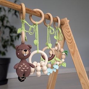 Beaver Woodland Baby Gym Toys: Handmade Wooden Toys, Crochet Montessori Toy